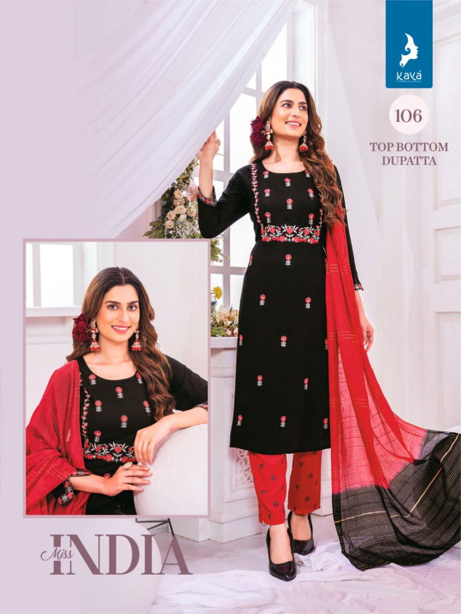 Miss India By Kaya Pocket Rayon Slub Designer Kurti With Bottom Dupatta Wholesale Online